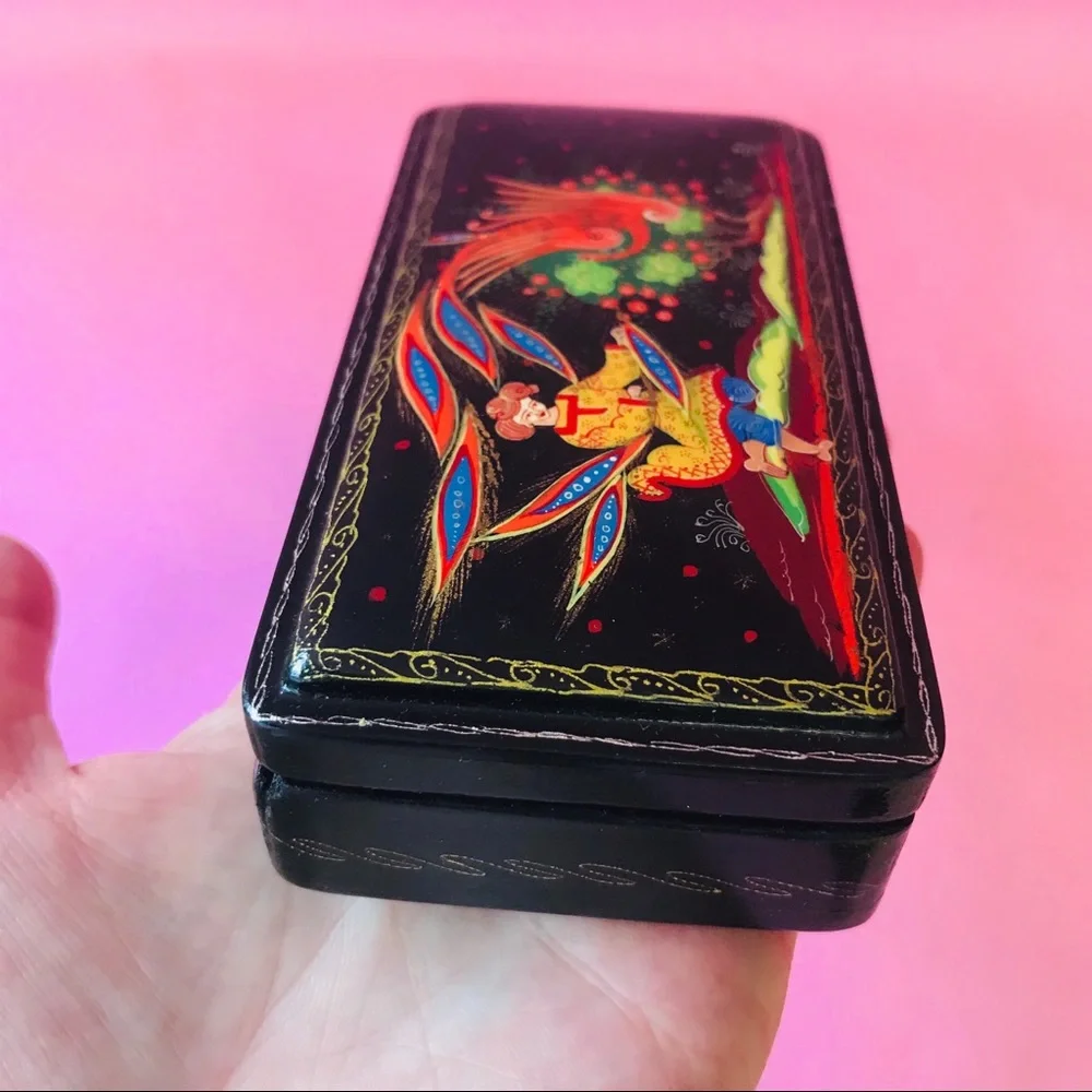 Vintage handmade and painted wooden jewelry box